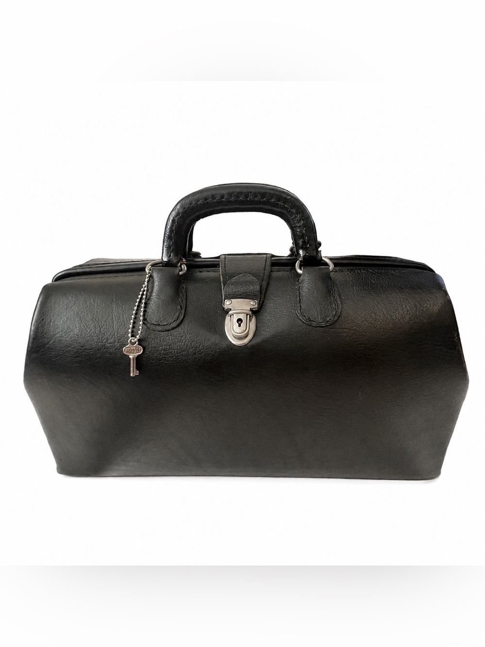 ANTIQUE 1930’s-50’s Black Leather Medical Bag With Skeleton Lock & Key